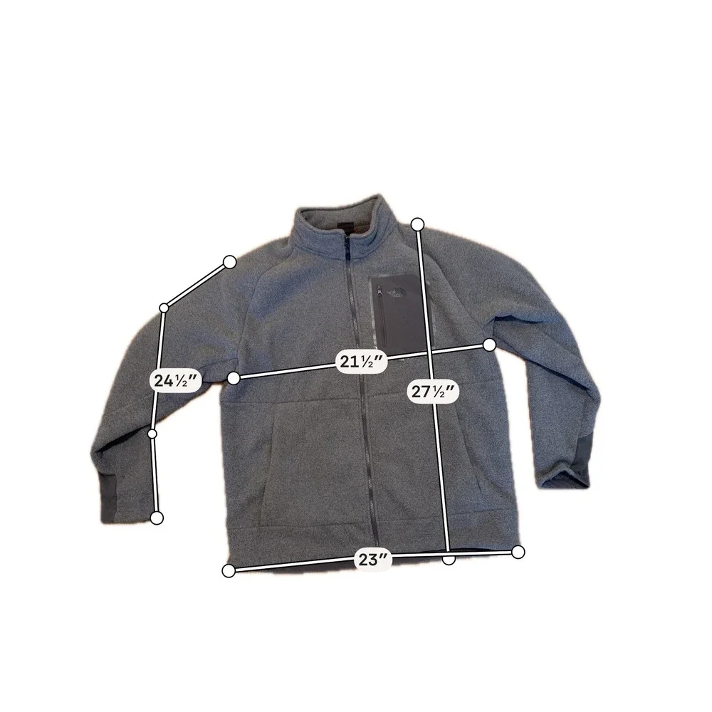 The North Face Mens Grey Full Zip Fleece Jacket Mock Neck Chest Pocket L